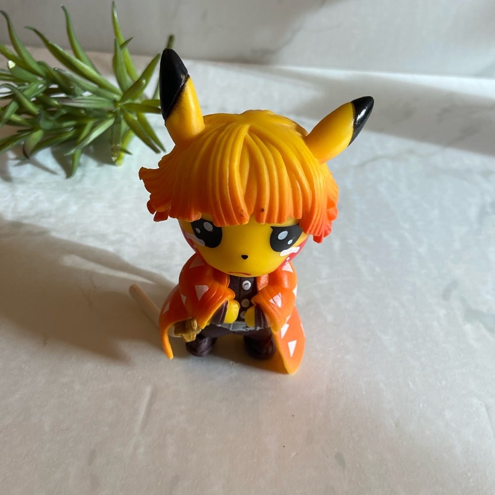 Demon Slayer Pokemon Cosplay Figure Zenitsu Pikachu Yellow Orange Anime Toy